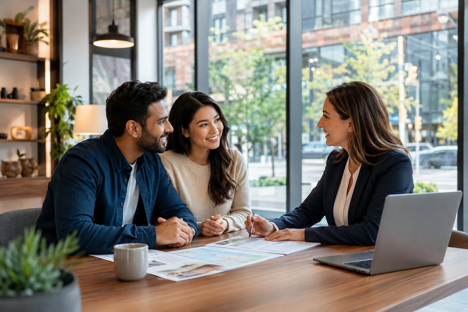 Toronto help advisor meeting with a couple in a modern office